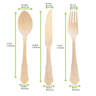 Elegant Wooden Cutlery 3 Piece Set (Fork, Knife, Spoon) - L:8.5in W:3.1in - 100 pcs