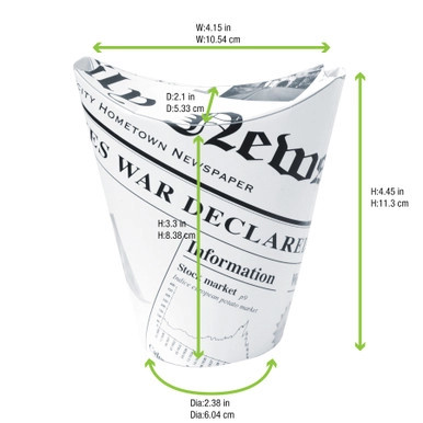 HAPPY FRIES Newsprint Closable Perforated Snack Cup - 9oz D:2.36in H:4.7in - 1000 pcs