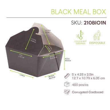 Black Meal Box - 25oz Base: L:4.5in W:3.5in H:2.5in Top: L:5.1in W:4.1in H:2.5in - 450 pcs