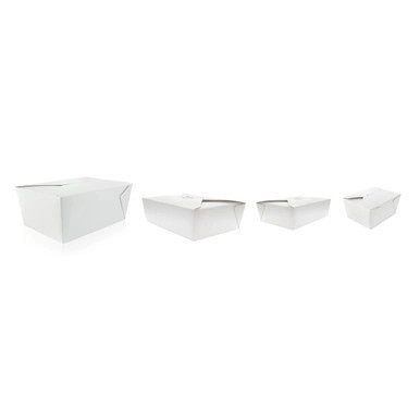 White Meal Box - 100oz Base:L:7.7in W:5.5in H:3.5in Top:L:8.5in W:6.3in H:3.5in - 160 pcs