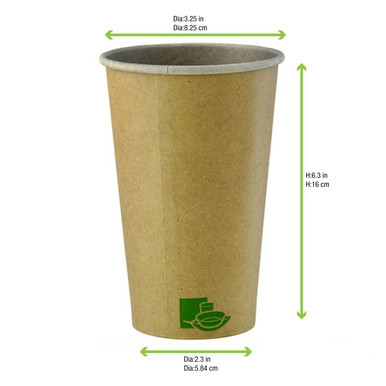 Zen Kraft Recyclable Paper Cup - 20oz D:3.54in H:6.3in - 500 pcs