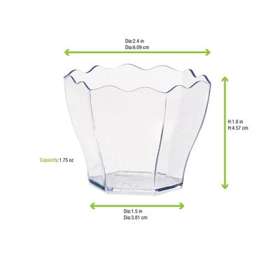 DEVA Flower Shaped Transparent Cup - 2oz D:2in H:1.75in - 600 pcs DEVA Flower Shaped Transparent Cup - 2oz D:2in H:1.75in - 600 pcs