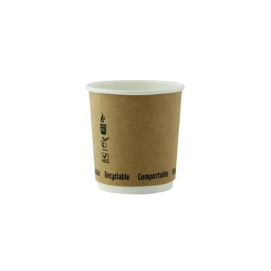 Double Wall Kraft Compostable Paper Cup - 4oz D:2.4in H:2.4in - 1000 pcs