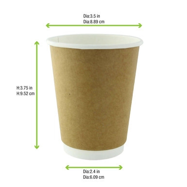 Double Wall Kraft Compostable Paper Cup - 10oz D:3.5in H:3.7in - 500 pcs