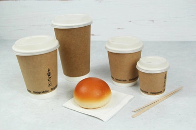 Double Wall Kraft Compostable Paper Cup - 12oz D:3.5in H:4.3in - 500 pcs