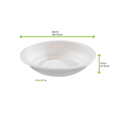 Round White Sugarcane Plate - 1.75oz D:2.9in H:0.6in - 3000 pcs Round White Sugarcane Plate - 1.75oz D:2.9in H:0.6in - 3000 pcs