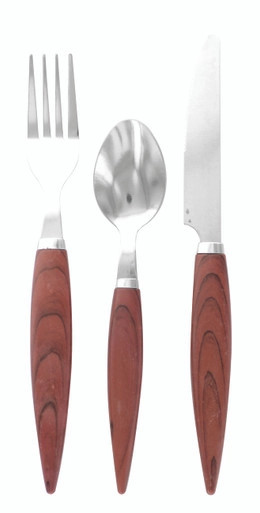 Reusable Stainless Steel Cutlery Set with Wooden Look Handle Wrapped in PP Bag - L:7.75in W:2.75in - 50 pcs