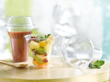 Clear Compostable Dome Lid with Round Hole for 210GPLA360 & 210GPLA450 & 210GPLA560 & 210GPLA670 - D:3.78in - 1000 pcs