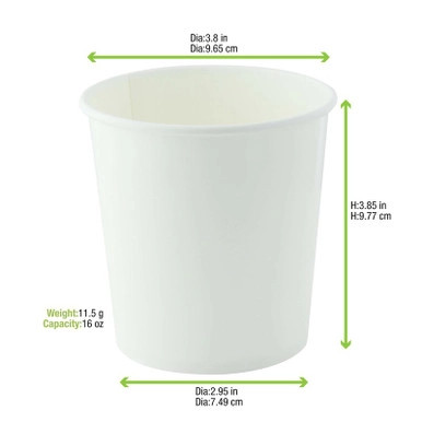 White Soup Cup (Lid optional) - 16oz D:3.8in H:3.85in - 500 pcs