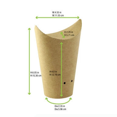 HAPPY FRIES Closable Perforated Kraft Snack Cup - 16oz D:2.36in H:6.3in - 1000 pcs