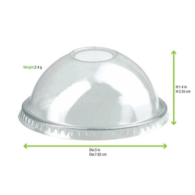 Clear PET Dome Lid With Hole for 210POC81N & 210POB80 & 210POC121N & 210POB121 - D:2.9in - 1000 pcs