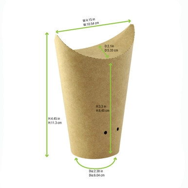 HAPPY FRIES Closable Perforated Kraft Snack Cup - 9oz D:2.36in H:4.7in - 1000 pcs