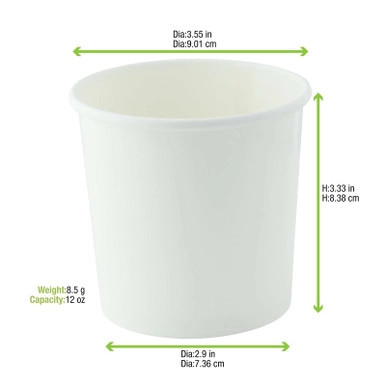 White Soup Cup (Lid optional) - 12oz D:3.55in H:3.3in - 500 pcs