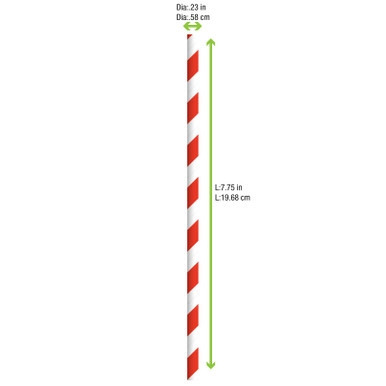 Durable Red & White Striped Paper Straws - Wrapped - D:0.2in L:7.75in - 3000 pcs