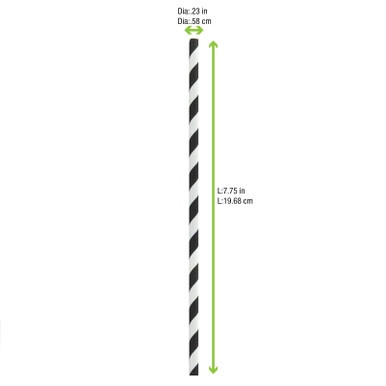 Durable Black & White Striped Paper Straws - Unwrapped - D:0.2in L:7.75in - 3000 pcs