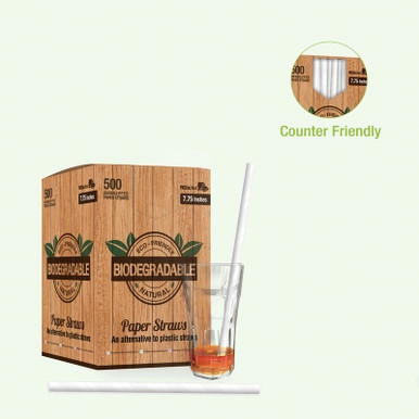 Durable Solid White Smoothie Paper Straws - Unwrapped - D:0.3in L:7.75in - 3000 pcs