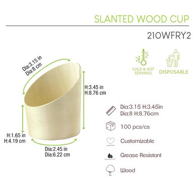 Slanted Wood Cup - 7oz D:3.1in H:3.4in - 100 pcs Slanted Wood Cup - 7oz D:3.1in H:3.4in - 100 pcs