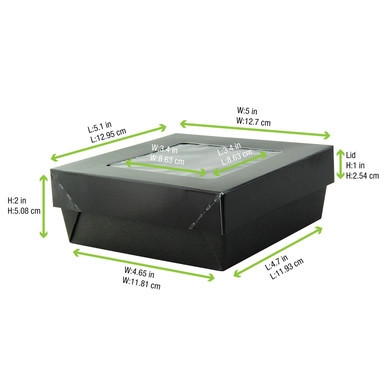 Bakeable Black Kray Box with PET Lid - 22oz L:5.3in W:5.3in H:2in Up to 350F(Base Only) - 100 pcs