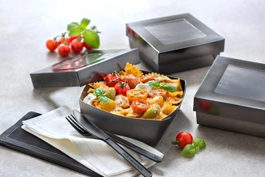 Bakeable Black Kray Box with PET Lid - 50oz L:8.9in W:6.1in H:2in Up to 350F(Base Only) - 100 pcs