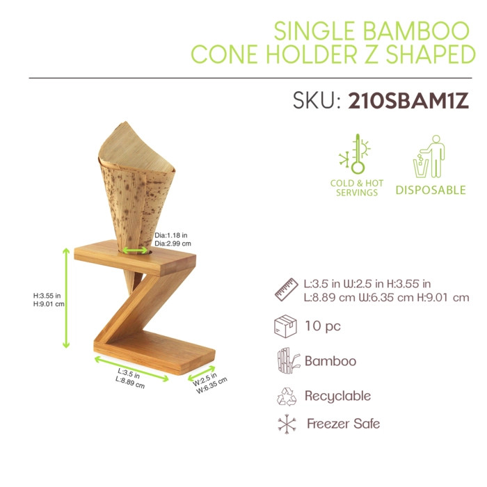 Single Bamboo Cone Holder Z Shaped - L:3.5in H:2.5in - 10 pcs