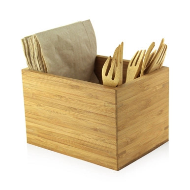 Bamboo Cutlery & Napkin Holder - L:6.3in W:4.7in H:4.1in - 8 pcs