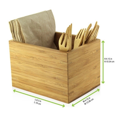 Bamboo Cutlery & Napkin Holder - L:6.3in W:4.7in H:4.1in - 8 pcs