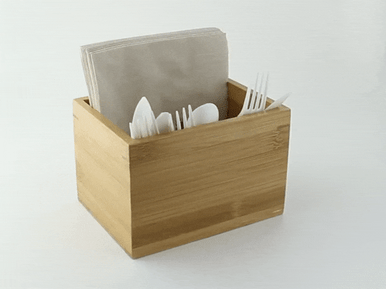 Bamboo Cutlery & Napkin Holder - L:6.3in W:4.7in H:4.1in - 8 pcs