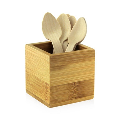 Bamboo Cutlery & Napkin Holder - L:2.5in W:2.5in H:2.5in - 10 pcs