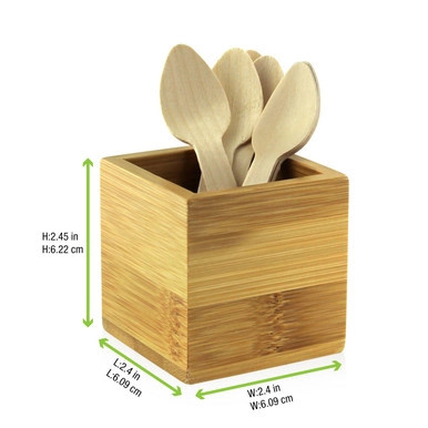 Bamboo Cutlery & Napkin Holder - L:2.5in W:2.5in H:2.5in - 10 pcs