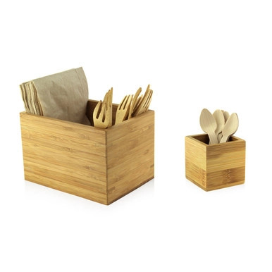 Bamboo Cutlery & Napkin Holder - L:2.5in W:2.5in H:2.5in - 10 pcs