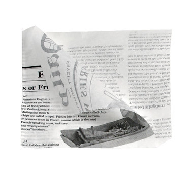 White Bag Opens 2 Sides with Newspaper Design - 5.1 x 6.3in - 1000 pcs