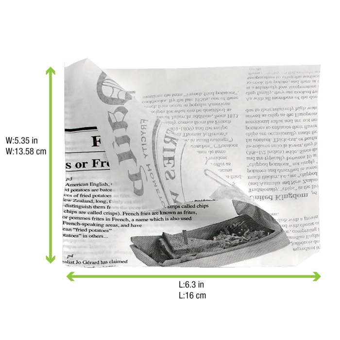 White Bag Opens 2 Sides with Newspaper Design - 5.1 x 6.3in - 1000 pcs