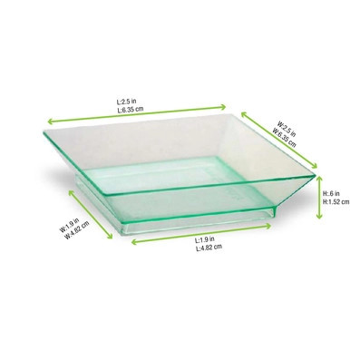 Klarity Square Mini Transparent Green Dish - 1.5oz L:2.5in W:2.5in H:0.6in - 200 pcs Klarity Square Mini Transparent Green Dish - 1.5oz L:2.5in W:2.5in H:0.6in - 200 pcs