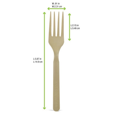 Unwrapped Compostable & Heat Proof Corn - Bamboo Fiber Fork - L:6in - 1000 pcs