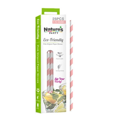 Durable Pink & White Striped Paper Straws - Unwrapped - D:0.23in L:7.75in - 300 pcs