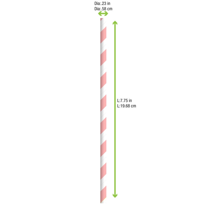Durable Pink & White Striped Paper Straws - Unwrapped - D:0.23in L:7.75in - 300 pcs