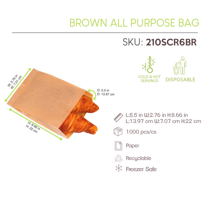 Brown All Purpose Bag - L:5.5in W:2.76in H:8.66in - 1000 pcs Brown All Purpose Bag - L:5.5in W:2.76in H:8.66in - 1000 pcs
