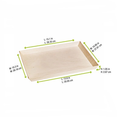 Rectangular Samurai Wooden Serving Tray - L:14.9in W:10.7in H:1.1in - 100 pcs