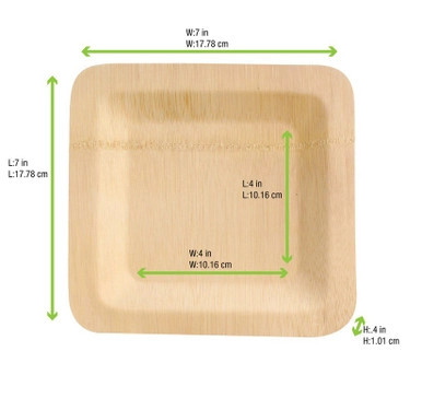 Bamboo Veneer Square Plate. - L:7in W:7in H:0.4in - 50 pcs Bamboo Veneer Square Plate. - L:7in W:7in H:0.4in - 50 pcs