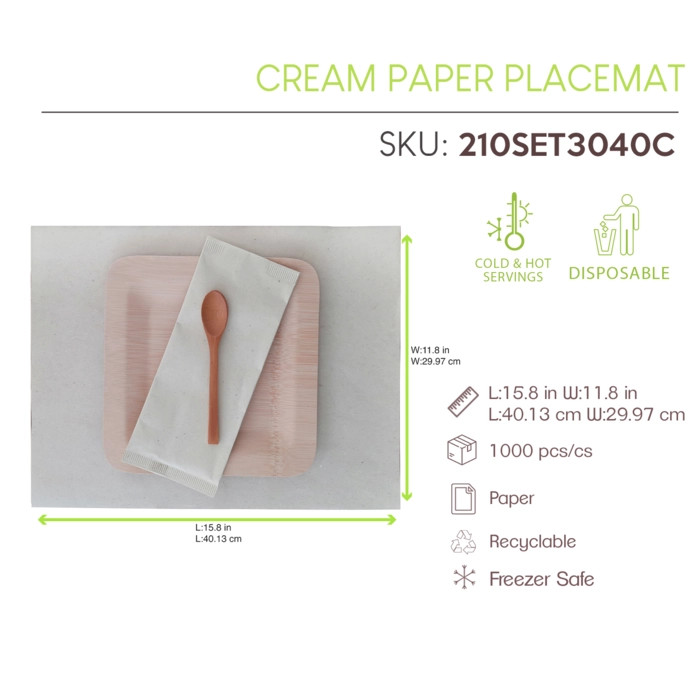 Cream paper place mat - L:15.8in W:11.8in - 1000 pcs
