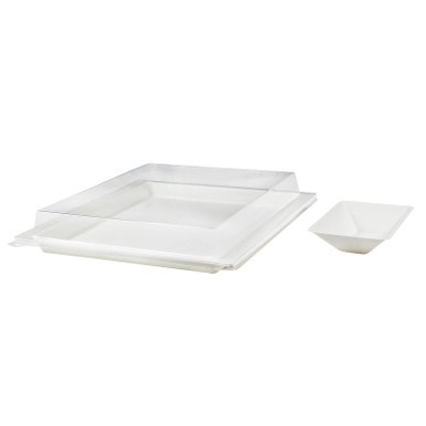 Sugarcane Bento Box Tray  with 3 Sugarcane Dish Compartments - 200 VIP Set Sugarcane Bento Box Tray  with 3 Sugarcane Dish Compartments - 200 VIP Set
