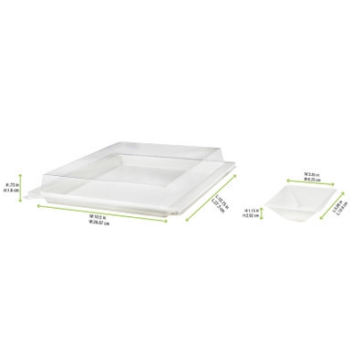 Sugarcane Bento Box Tray  with 3 Sugarcane Dish Compartments - 200 VIP Set Sugarcane Bento Box Tray  with 3 Sugarcane Dish Compartments - 200 VIP Set
