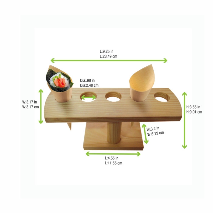 5 Holes Bamboo Cone and Temaki Display - D:0.8in 9.2 x 3.1 x 3.7in - 10 pcs 5 Holes Bamboo Cone and Temaki Display - D:0.8in 9.2 x 3.1 x 3.7in - 10 pcs
