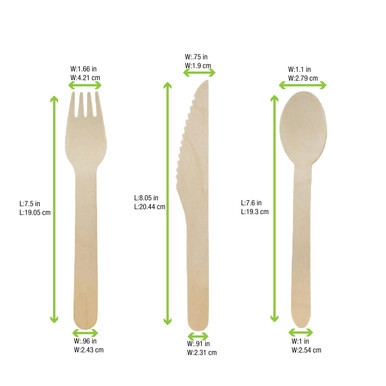 Wooden Cutlery 3/1 kit (Knife + Fork + Spoon) - L:6.2in - 250 pcs
