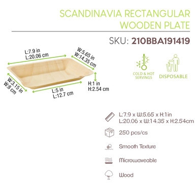 SCANDINAVIA Rectangular Wooden Plate - L:7.6in W:5.5in H:0.7in - 250 pcs SCANDINAVIA Rectangular Wooden Plate - L:7.6in W:5.5in H:0.7in - 250 pcs