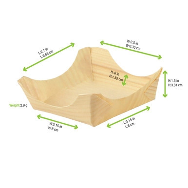 PIN UP Wooden Square Plate - 2.5ozL:3.95in W:3.95in H:0.6in - 250 pcs