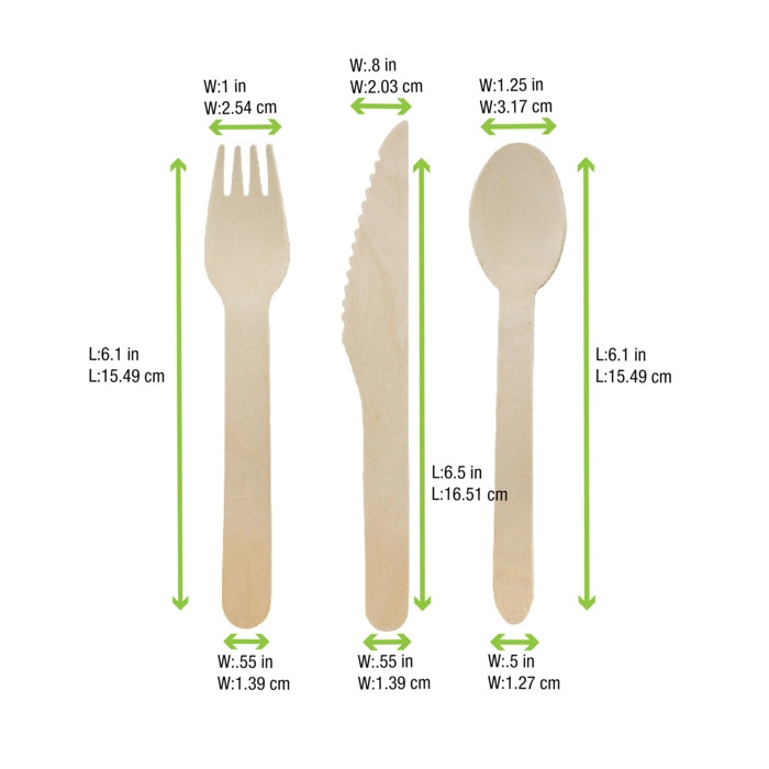 WOODSY Wooden Cutlery Kit (8 Forks / 8 Knives / 8 Spoons) - L:6.5in W:0.8in - 288 kits WOODSY Wooden Cutlery Kit (8 Forks / 8 Knives / 8 Spoons) - L:6.5in W:0.8in - 288 kits