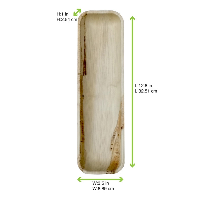 Rectangular Palm Leaf Plate - L:12.8in W:3.5in H:1in - 50 pcs Rectangular Palm Leaf Plate - L:12.8in W:3.5in H:1in - 50 pcs