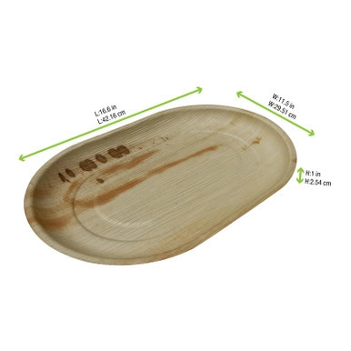Oval Palm Leaf Plate - L:16.5in W:10.2in H:1in - 50 pcs Oval Palm Leaf Plate - L:16.5in W:10.2in H:1in - 50 pcs