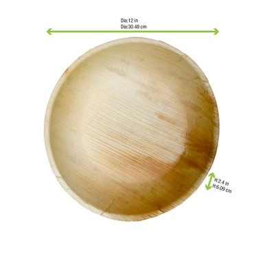 Palm Leaf Round Bowl - 100oz D:12in H:2.4in - 50 pcs Palm Leaf Round Bowl - 100oz D:12in H:2.4in - 50 pcs